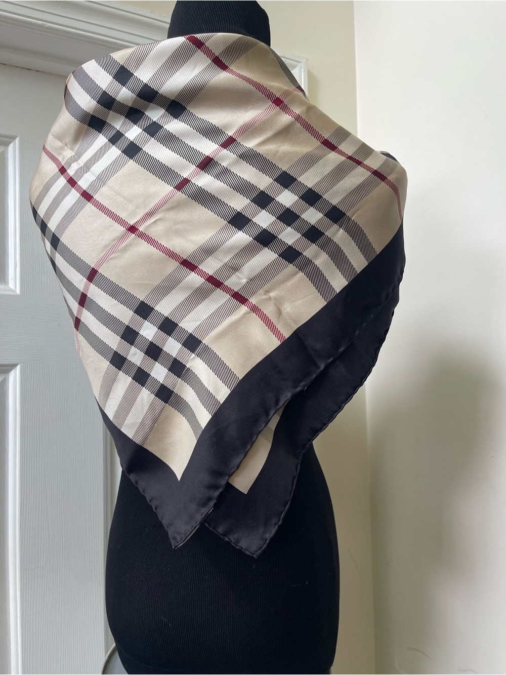 Burberry Beige Plaid Silk Scarf - Picture 3 of 7